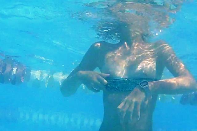 Downblouse Underwater bikini malfunction