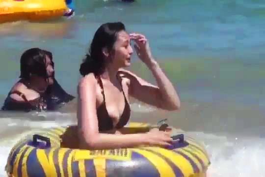 Downblouse Young nipple oops on the beach of Japan