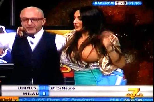 Downblouse Huge boob slip on a famous italian soccer TV program
